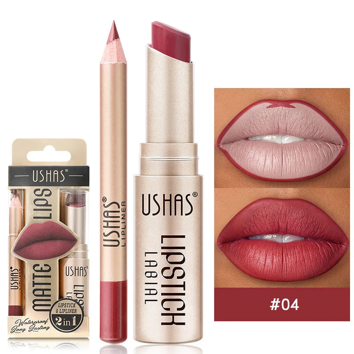 USHAS 12 Color Lip Liner + LIPSTICK Set