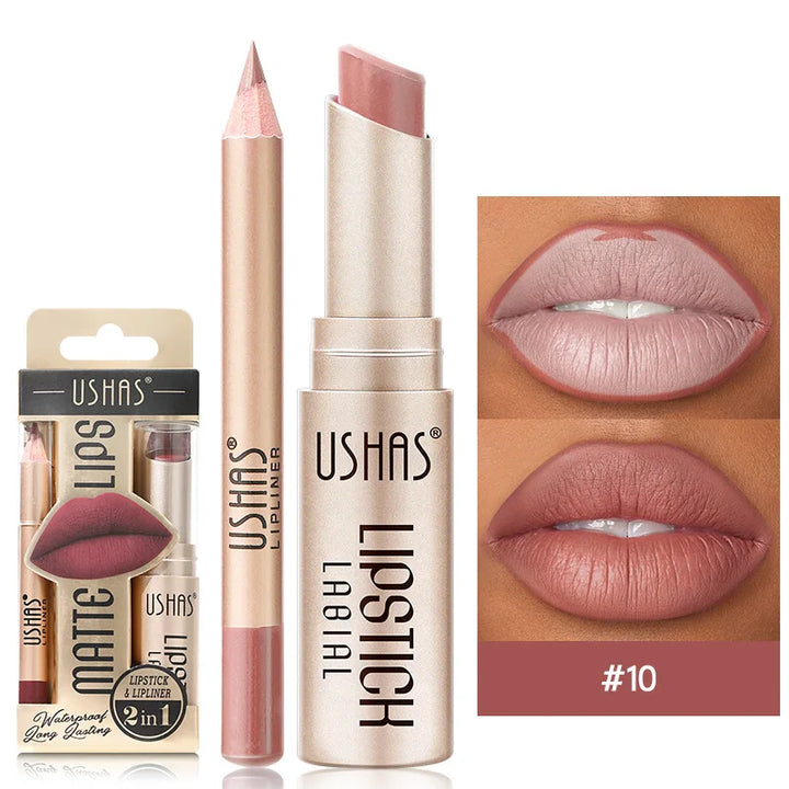 USHAS 12 Color Lip Liner + LIPSTICK Set