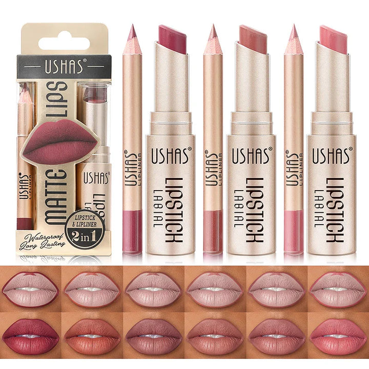 USHAS 12 Color Lip Liner + LIPSTICK Set