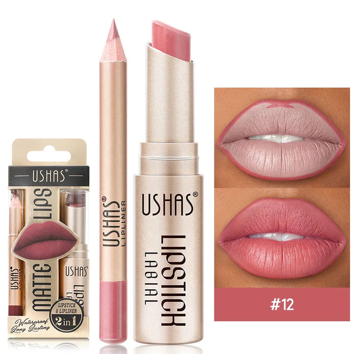 USHAS 12 Color Lip Liner + LIPSTICK Set